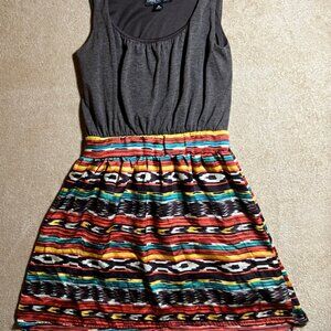 Living Doll LA Women Medium Brown Multi-Color Geometric Hi Low Sleeveless‎ Dress